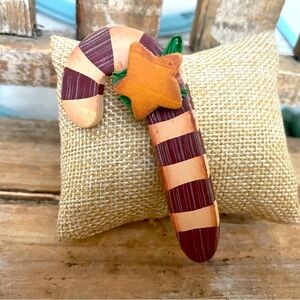 Primitive Wooden Candy Cane Handcrafted Lapel Pin NEW!